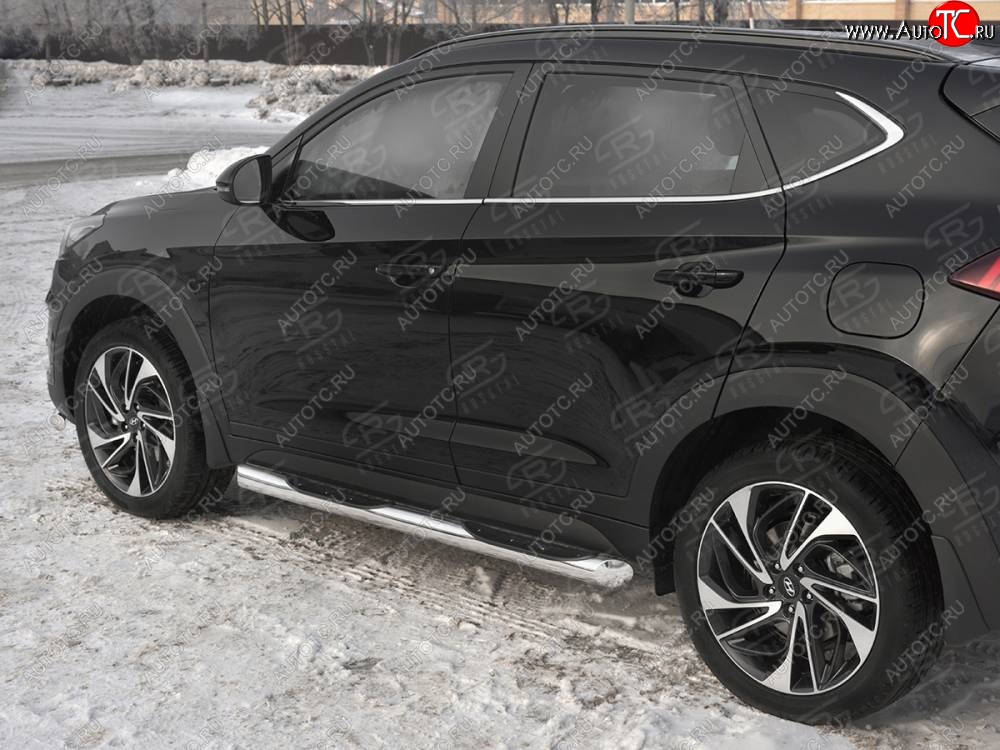 24 549 р. Защита порогов (Ø76 мм с проступью, нержавейка) SLITKOFF  Hyundai Tucson  TL (2018-2021) рестайлинг (Металлические торцы под 45°)  с доставкой в г. Майкоп
