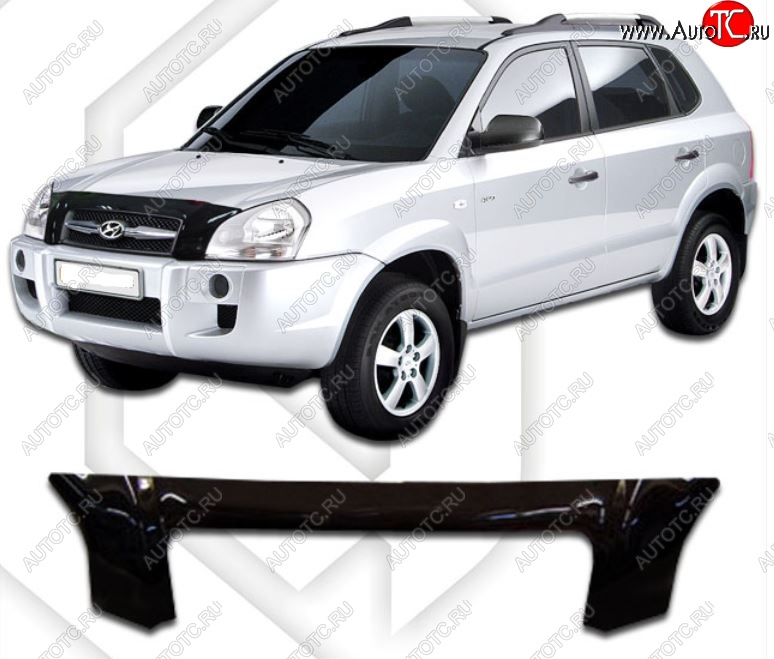 1 509 р. Дефлектор капота CA-Plastic  Hyundai Tucson  JM (2004-2010) (Classic черный, Без надписи)  с доставкой в г. Майкоп