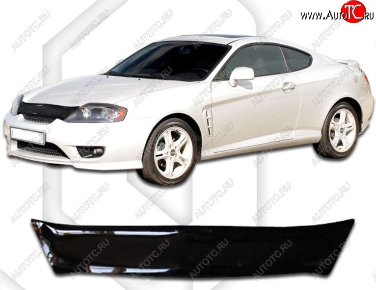 1 759 р. Дефлектор капота CA-Plastic Hyundai Tuscani (2002-2008) (Classic черный, Без надписи)  с доставкой в г. Майкоп