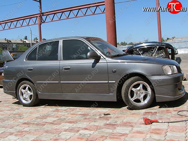 4 849 р. Пороги накладки Racer Hyundai Accent 2 LC седан дорестайлинг (ТагАЗ) (1999-2012) (Неокрашенные)  с доставкой в г. Майкоп