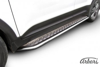 Защита штатных порогов с листом Arbori (труба - нержавейка d42, лист - алюминий) Hyundai Creta GS дорестайлинг (2015-2019)