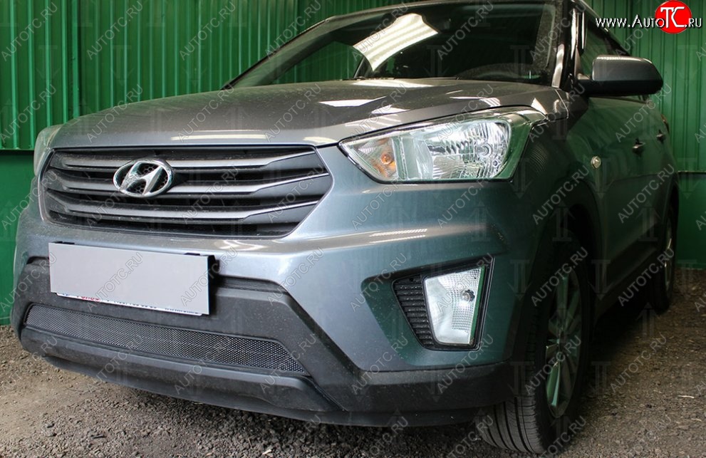 1 469 р. Защитная сетка на бампер Russtal (черная) Hyundai Creta GS дорестайлинг (2015-2019)  с доставкой в г. Майкоп
