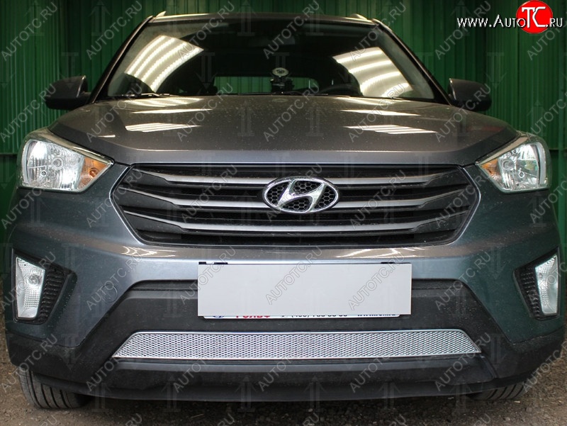 1 539 р. Защитная сетка на бампер Russtal (хром) Hyundai Creta GS дорестайлинг (2015-2019)  с доставкой в г. Майкоп