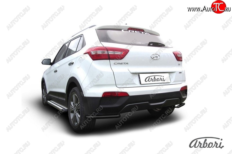 1 099 р. Защита заднего бампера Arbori (уголки, черная, 1 труба d42 mm). Hyundai Creta GS дорестайлинг (2015-2019)  с доставкой в г. Майкоп