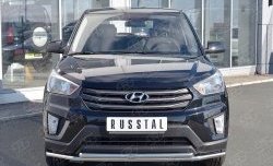 Защита переднего бампера (2 трубыØ42 мм, нержавейка) SLITKOFF Hyundai Creta  GS (2015-2021) дорестайлинг, рестайлинг