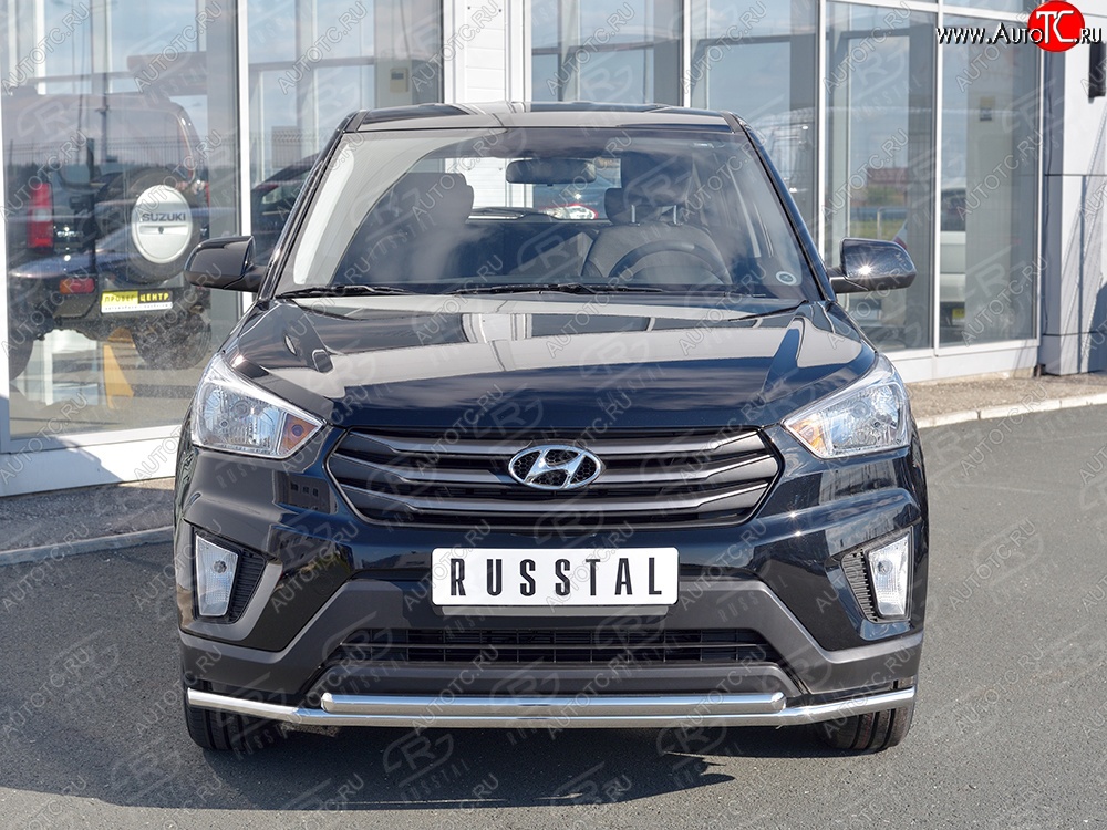 17 299 р. Защита переднего бампера (2 трубыØ42 мм, нержавейка) SLITKOFF  Hyundai Creta  GS (2015-2021) дорестайлинг, рестайлинг  с доставкой в г. Майкоп