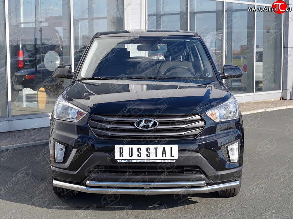 18 349 р. Защита переднего бампера (2 трубыØ63 и 42 мм, нержавейка) SLITKOFF  Hyundai Creta  GS (2015-2021) дорестайлинг, рестайлинг  с доставкой в г. Майкоп