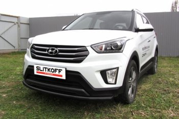Защита переднего бампера Slitkoff (d57, черная) Hyundai Creta  GS (2015-2021) дорестайлинг, рестайлинг