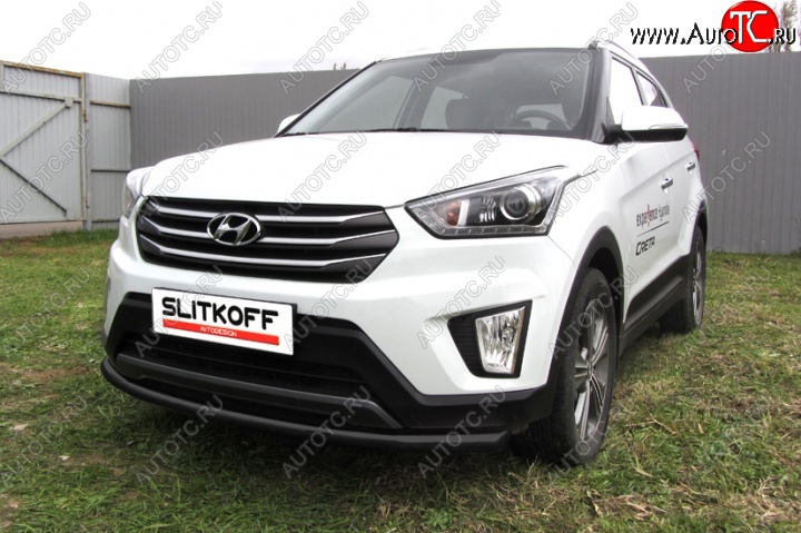 8 249 р. Защита переднего бампера Slitkoff (d57, черная)  Hyundai Creta  GS (2015-2021) дорестайлинг, рестайлинг (Цвет: серебристый)  с доставкой в г. Майкоп