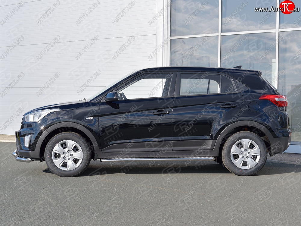 24 649 р. Порожки для ног (Ø42) SLITKOFF  Hyundai Creta  GS (2015-2021) дорестайлинг, рестайлинг (лист - алюминий, профиль - нержавейка)  с доставкой в г. Майкоп