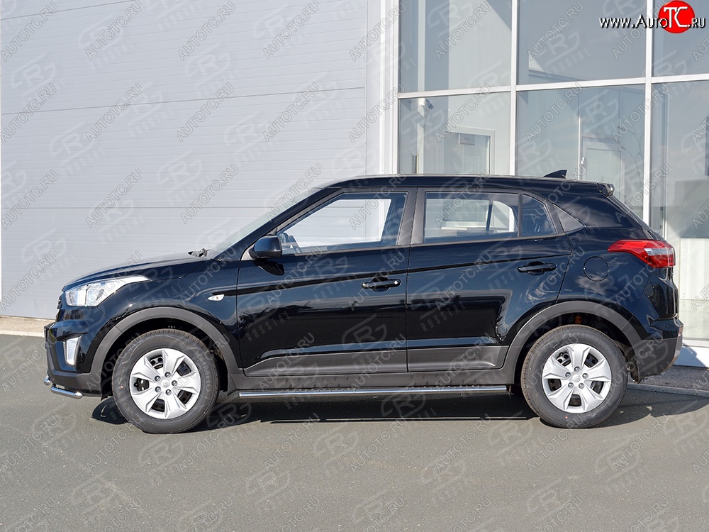16 649 р. Защита порогов из овальной трубы диаметром 75x42 мм с проступью Russtal Hyundai Creta GS дорестайлинг (2015-2019)  с доставкой в г. Майкоп