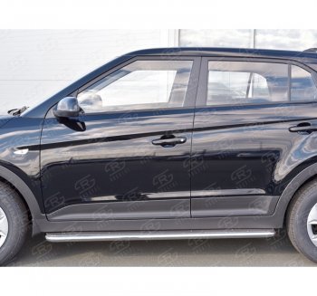 Порожки для ног (труба Ø42) SLITKOFF Hyundai Creta  GS (2015-2021) дорестайлинг, рестайлинг (Вариант 3 (лист нерж, проф. нерж))