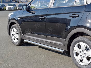 Защита порогов из круглой трубы диаметром 63 мм SLITKOFF v2 Hyundai Creta  GS (2015-2021) дорестайлинг, рестайлинг