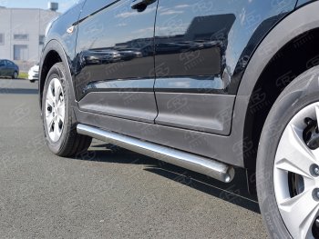 Защита порогов из круглой трубы диаметром 63 мм SLITKOFF v3 Hyundai Creta  GS (2015-2021) дорестайлинг, рестайлинг
