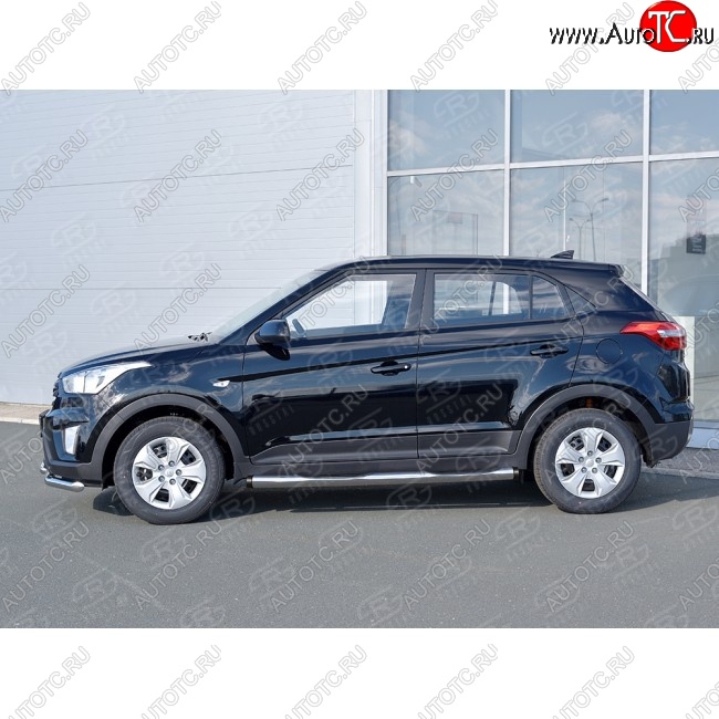 11 249 р. Защита порогов с пластиковыми вставками для ног SLITKOFF Hyundai Creta GS дорестайлинг (2015-2019)  с доставкой в г. Майкоп