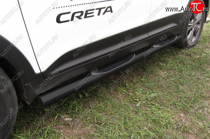13 399 р. Защита порогов из труб d76 Slitkoff (с проступью) Hyundai Creta GS дорестайлинг (2015-2019) (Цвет: серебристый)  с доставкой в г. Майкоп