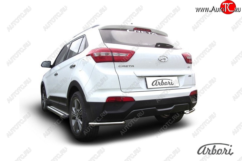 3 689 р. Защита заднего бампера Arbori (уголки, нержавейка, 1 труба d42 mm). Hyundai Creta GS дорестайлинг (2015-2019)  с доставкой в г. Майкоп