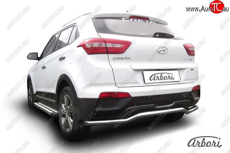 5 199 р. Защита заднего бампера Arbori (скоба, нержавейка, 1 труба d57 mm). Hyundai Creta GS дорестайлинг (2015-2019)  с доставкой в г. Майкоп