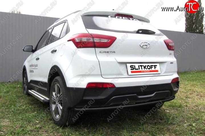 6 399 р. Защита заднего бампера из трубы d42 Slitkoff (радиусная) Hyundai Creta GS дорестайлинг (2015-2019) (Цвет: серебристый)  с доставкой в г. Майкоп