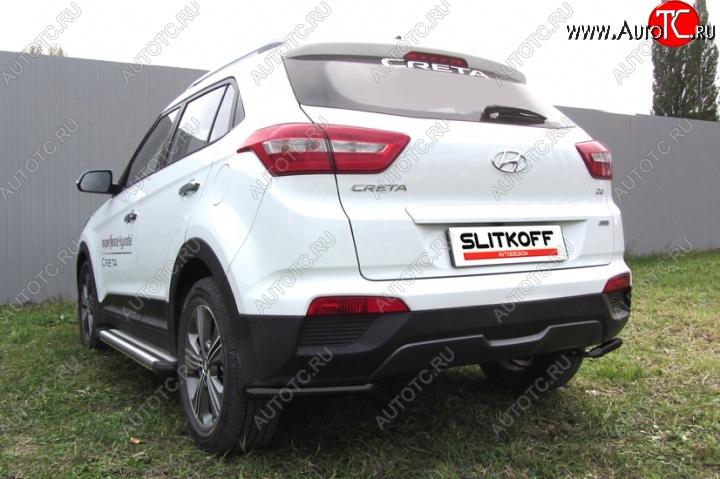6 449 р. Защита заднего бампера из уголков d42 Slitkoff Hyundai Creta GS дорестайлинг (2015-2019) (Цвет: серебристый)  с доставкой в г. Майкоп