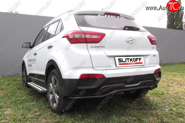 7 749 р. Защита заднего бампера из трубы d42 Slitkoff (волна) Hyundai Creta GS дорестайлинг (2015-2019) (Цвет: серебристый)  с доставкой в г. Майкоп