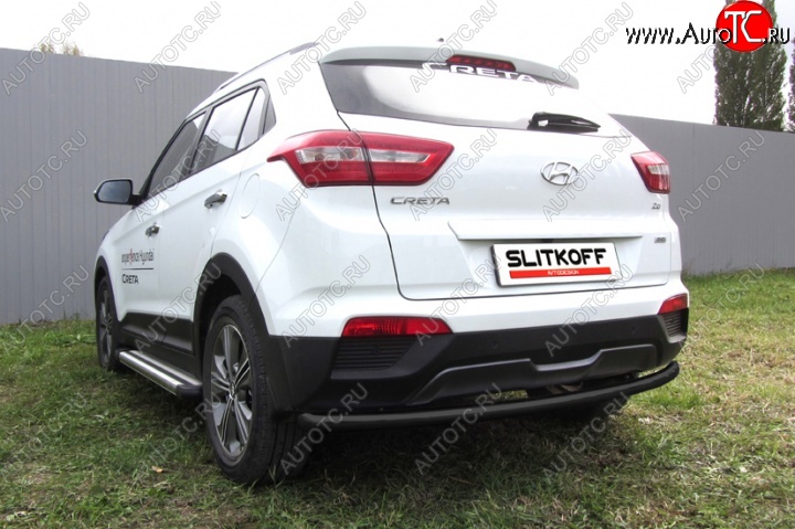 7 199 р. Защита заднего бампера из трубы d57 Slitkoff (радиусная) Hyundai Creta GS дорестайлинг (2015-2019) (Цвет: серебристый)  с доставкой в г. Майкоп