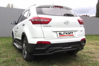 Защита заднего бампера из трубы d57 Slitkoff (сталь, скоба) Hyundai Creta  GS (2015-2021) дорестайлинг, рестайлинг