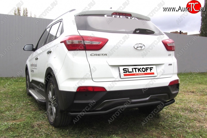 8 849 р. Защита заднего бампера из трубы d57 Slitkoff (сталь, скоба) Hyundai Creta GS дорестайлинг (2015-2019) (Цвет: серебристый)  с доставкой в г. Майкоп