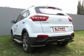 Защита заднего бампера из уголков d57 Slitkoff Hyundai Creta  GS (2015-2021) дорестайлинг, рестайлинг
