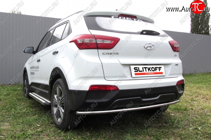 8 999 р. Защита заднего бампера из трубы диаметром 42 мм Slitkoff Hyundai Creta GS дорестайлинг (2015-2019) (Нержавейка, Полированная)  с доставкой в г. Майкоп