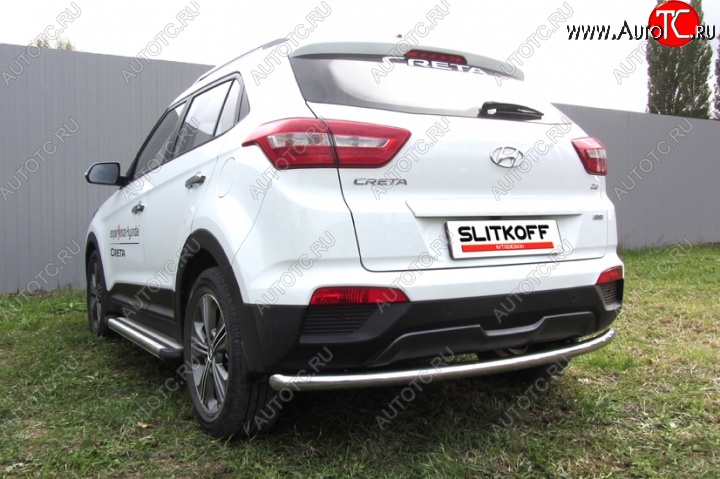10 299 р. Защита заднего бампера из трубы диаметром 57 мм Slitkoff Hyundai Creta GS дорестайлинг (2015-2019) (Нержавейка, Полированная)  с доставкой в г. Майкоп