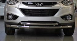 11 899 р. Двойная защита переднего бампера из труб диаметром 63 и 51 мм Petroil Tuning Hyundai IX35 LM дорестайлинг (2009-2013) (Нержавеющая полированная сталь)  с доставкой в г. Майкоп. Увеличить фотографию 3