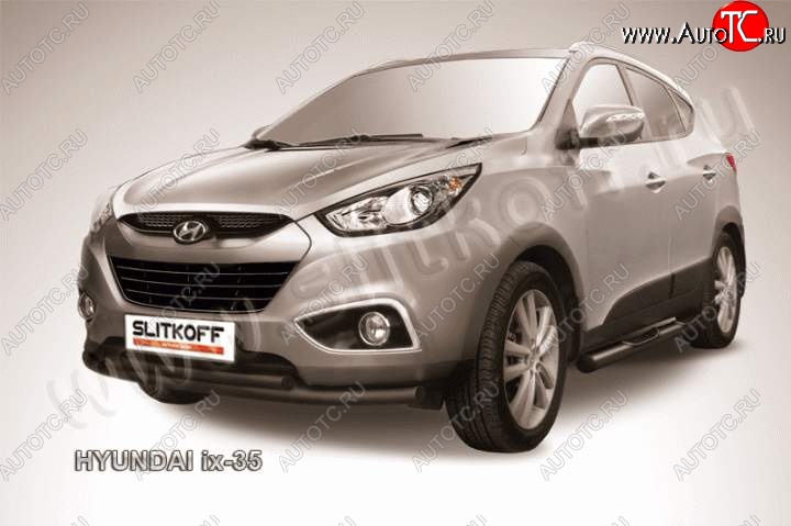 9 899 р. Защита переднего бампера из труб d57+d42 Slitkoff  Hyundai IX35  LM (2009-2018) дорестайлинг, рестайлинг (Цвет: серебристый)  с доставкой в г. Майкоп