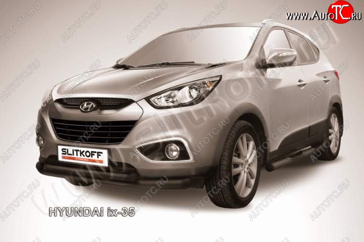 11 299 р. Защита переднего бампера из труб d76+d57 Slitkoff Hyundai IX35 LM дорестайлинг (2009-2013) (Цвет: серебристый)  с доставкой в г. Майкоп