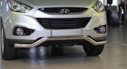 11 849 р. Фигурная защита переднего бампера диаметром 63 мм Petroil Tuning Hyundai IX35 LM дорестайлинг (2009-2013) (Нержавеющая полированная сталь)  с доставкой в г. Майкоп. Увеличить фотографию 2