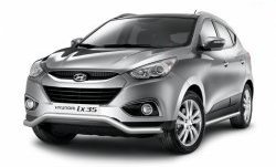 11 849 р. Фигурная защита переднего бампера диаметром 63 мм Petroil Tuning Hyundai IX35 LM дорестайлинг (2009-2013) (Нержавеющая полированная сталь)  с доставкой в г. Майкоп. Увеличить фотографию 3