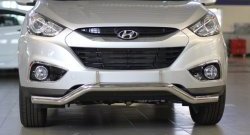 Фигурная защита переднего бампера диаметром 63 мм Petroil Tuning Hyundai IX35 LM дорестайлинг (2009-2013) (Нержавеющая полированная сталь)