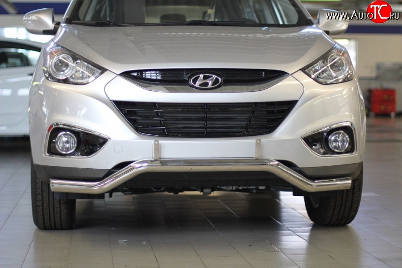 11 849 р. Фигурная защита переднего бампера диаметром 63 мм Petroil Tuning Hyundai IX35 LM дорестайлинг (2009-2013) (Нержавеющая полированная сталь)  с доставкой в г. Майкоп