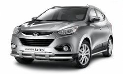 Защита порогов из круглой трубы диаметром 63 мм Petroil Tuning Hyundai IX35 LM дорестайлинг (2009-2013) (Нержавеющая полированная сталь)