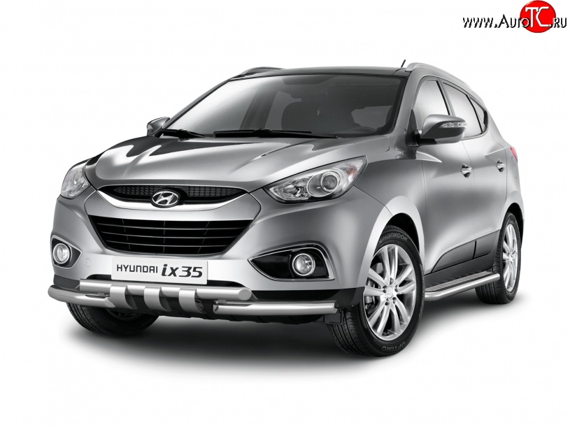14 949 р. Широкая защита порогов Petroil Tuning Hyundai IX35 LM дорестайлинг (2009-2013) (Нержавеющая полированная сталь)  с доставкой в г. Майкоп