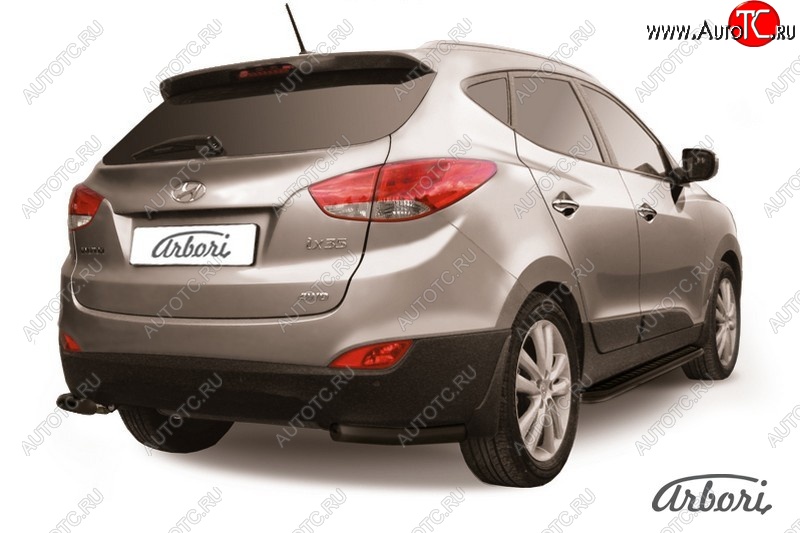 5 399 р. Защита заднего бампера Arbori (уголки, черная, 1 труба d57 mm). Hyundai IX35 LM рестайлинг (2013-2018)  с доставкой в г. Майкоп