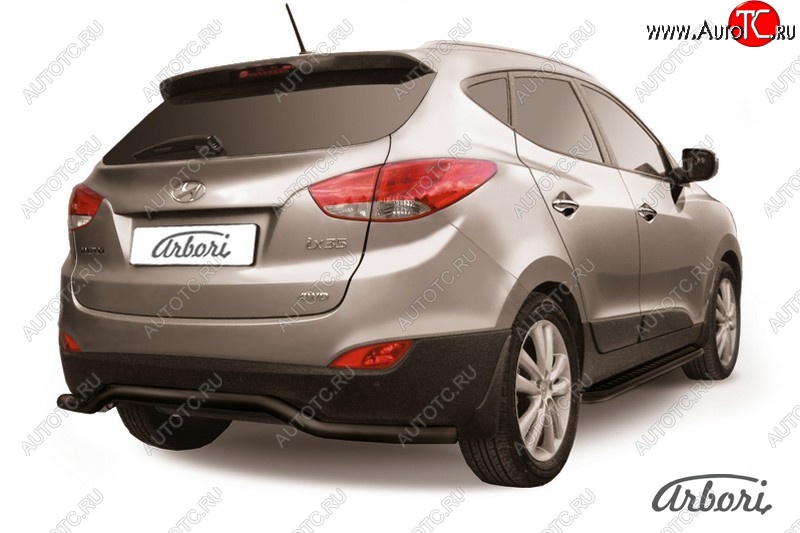 6 839 р. Защита заднего бампера Arbori (волна, черная, 1 труба d57 mm). Hyundai IX35 LM рестайлинг (2013-2018)  с доставкой в г. Майкоп