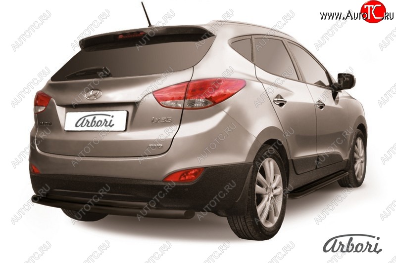 5 939 р. Защита заднего бампера Arbori (черная, 2 трубы d57 и 42 mm). Hyundai IX35 LM рестайлинг (2013-2018)  с доставкой в г. Майкоп