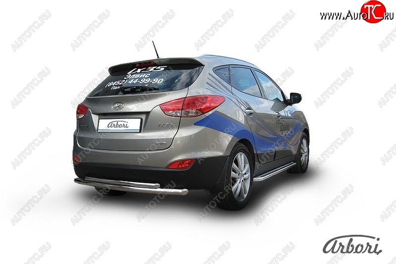 11 339 р. Защита заднего бампера Arbori (нержавейка, 2 трубы d57 и 42 mm). Hyundai IX35 LM рестайлинг (2013-2018)  с доставкой в г. Майкоп