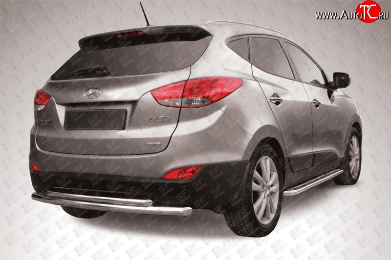 11 499 р. Двойная защита заднего бампера (d57 и 42 мм) Slitkoff Hyundai IX35 LM рестайлинг (2013-2018) (нержавейка полированная)  с доставкой в г. Майкоп