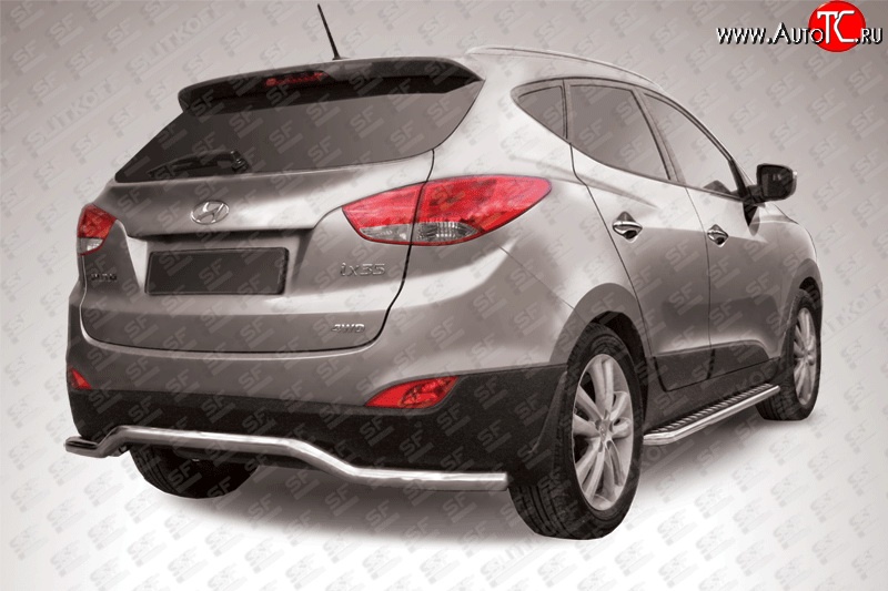 12 999 р. Защита заднего бампера из фигурной трубы диаметром 57 мм Slitkoff Hyundai IX35 LM рестайлинг (2013-2018) (Нержавейка, Полированная)  с доставкой в г. Майкоп