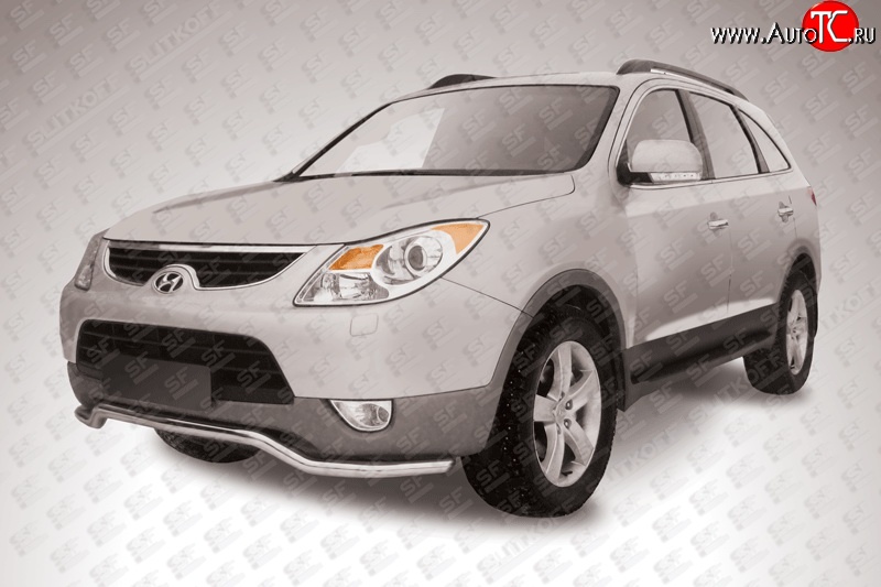 13 899 р. Фигурная защита переднего бампера диаметром 57 мм Slitkoff Hyundai IX55 EN (2006-2013) (Нержавейка, Полированная)  с доставкой в г. Майкоп