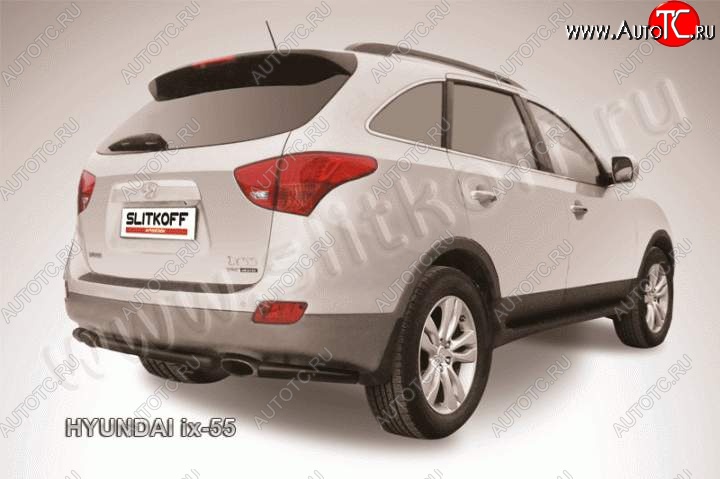 4 799 р. Защита заднено бампера из трубы с уголками d57 Slitkoff  Hyundai IX55  EN (2006-2013) (Цвет: серебристый)  с доставкой в г. Майкоп