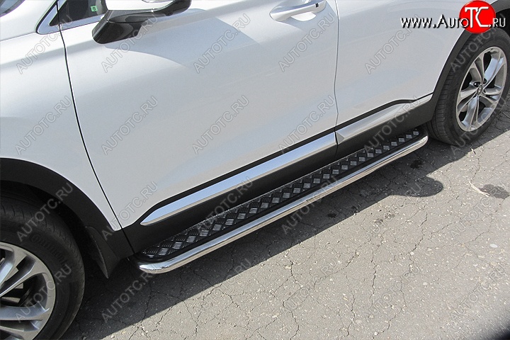 19 399 р. Защита порогов d57 с листом Slitkoff (нержавейка, с листом)  Hyundai Santa Fe  TM (2018-2022) дорестайлинг, рестайлинг  с доставкой в г. Майкоп