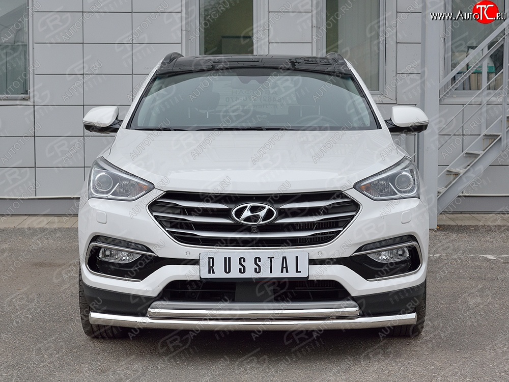 19 549 р. Защита переднего бампера (2 трубыØ63 и 42 мм, нержавейка) SLITKOFF  Hyundai Santa Fe  DM (2015-2019) рестайлинг  с доставкой в г. Майкоп